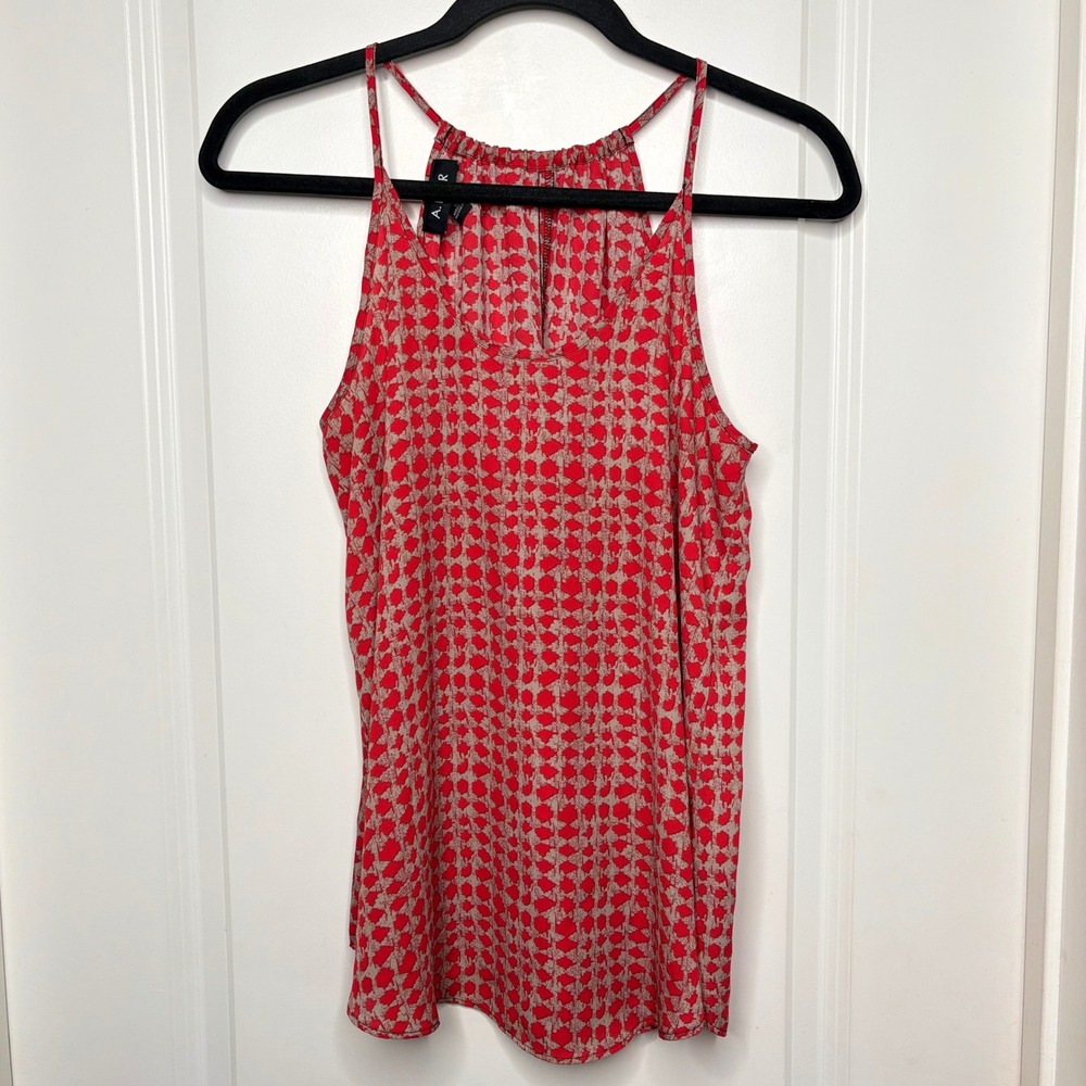 Y2K A. Byer Womens Red Tan Geometric Halter Neck Sleeveless Blouse Top Small EUC